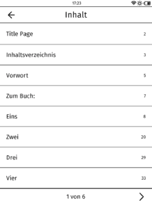 Das interaktive Inhaltsverzeichnis, die toc.ncx, auf einem tolino