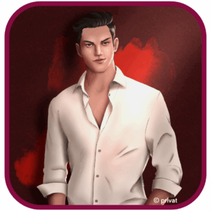 Ein Mann mit braunen Haaren, der ein weißes Hemd trägt, steht vor einem roten Hintergrund. 