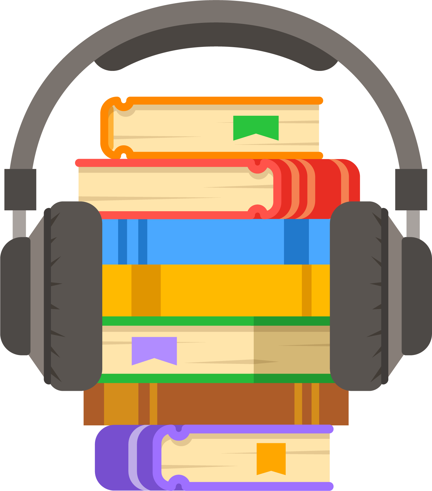 Bücherstapel mit Kopfhörern