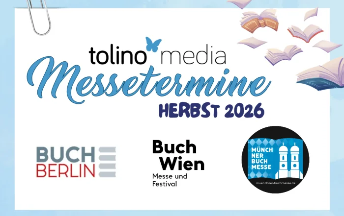 tolino media Messetermine Herbst 2026, Logo BUCHBERLIN, Logo Buch Wien und Logo Münchner Buchmesse