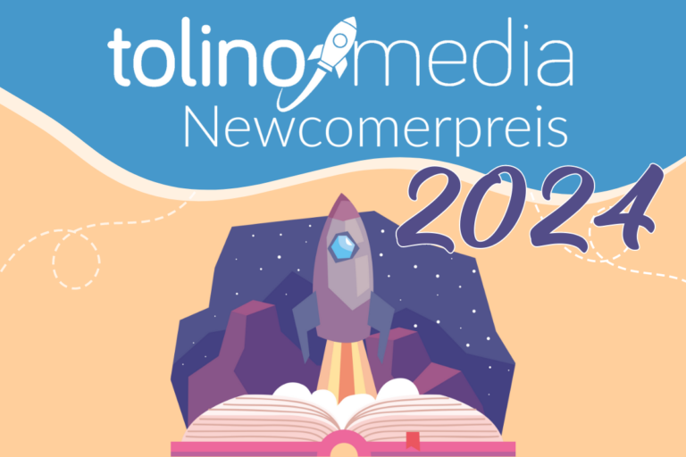 Beitragsbild des tolino media Newcomerpreises 2024. Eine Rakete startet.