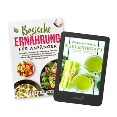 Abbildung einesKochbuchs und eines tolino eReaders mit dem Cover eines Kochbuchs